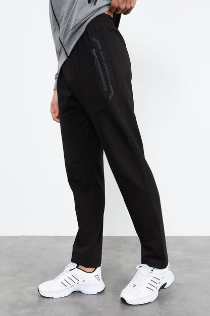 Gray Melange - Black High Collar Zippered Standard Fit Classic Cuff Men's Tracksuit Set - 85152