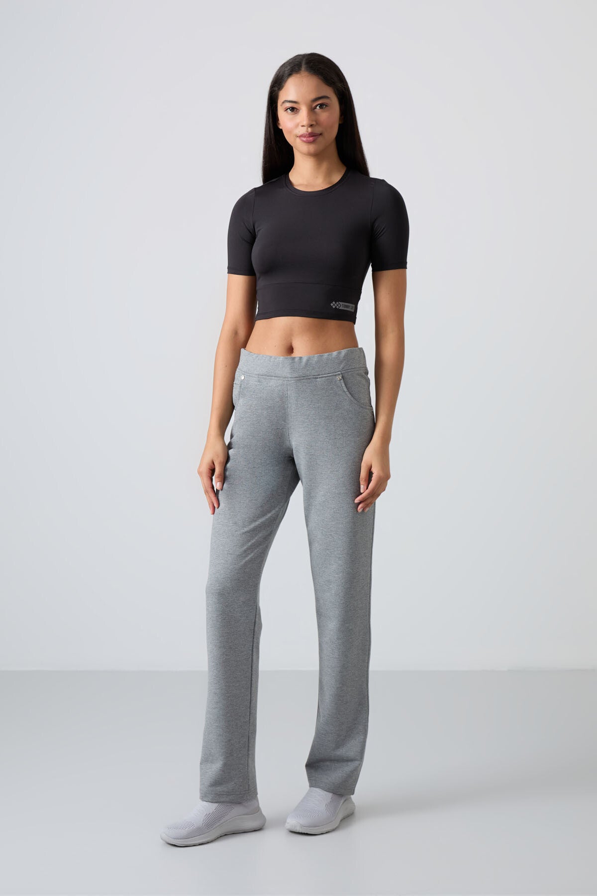 Gray Melange Detailed Elastic Waist Classic Pants Women's Tracksuit Bottom - 94007