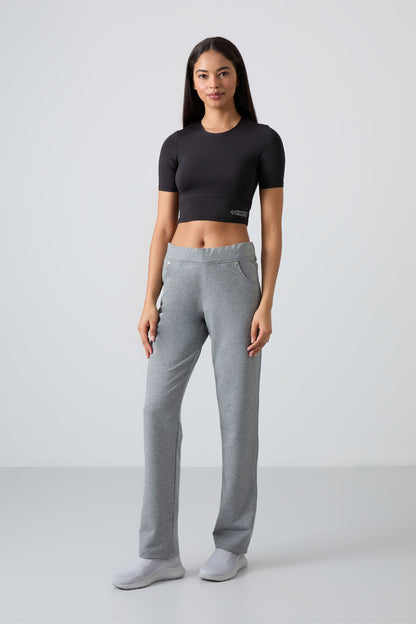 Gray Melange Detailed Elastic Waist Classic Pants Women's Tracksuit Bottom - 94007