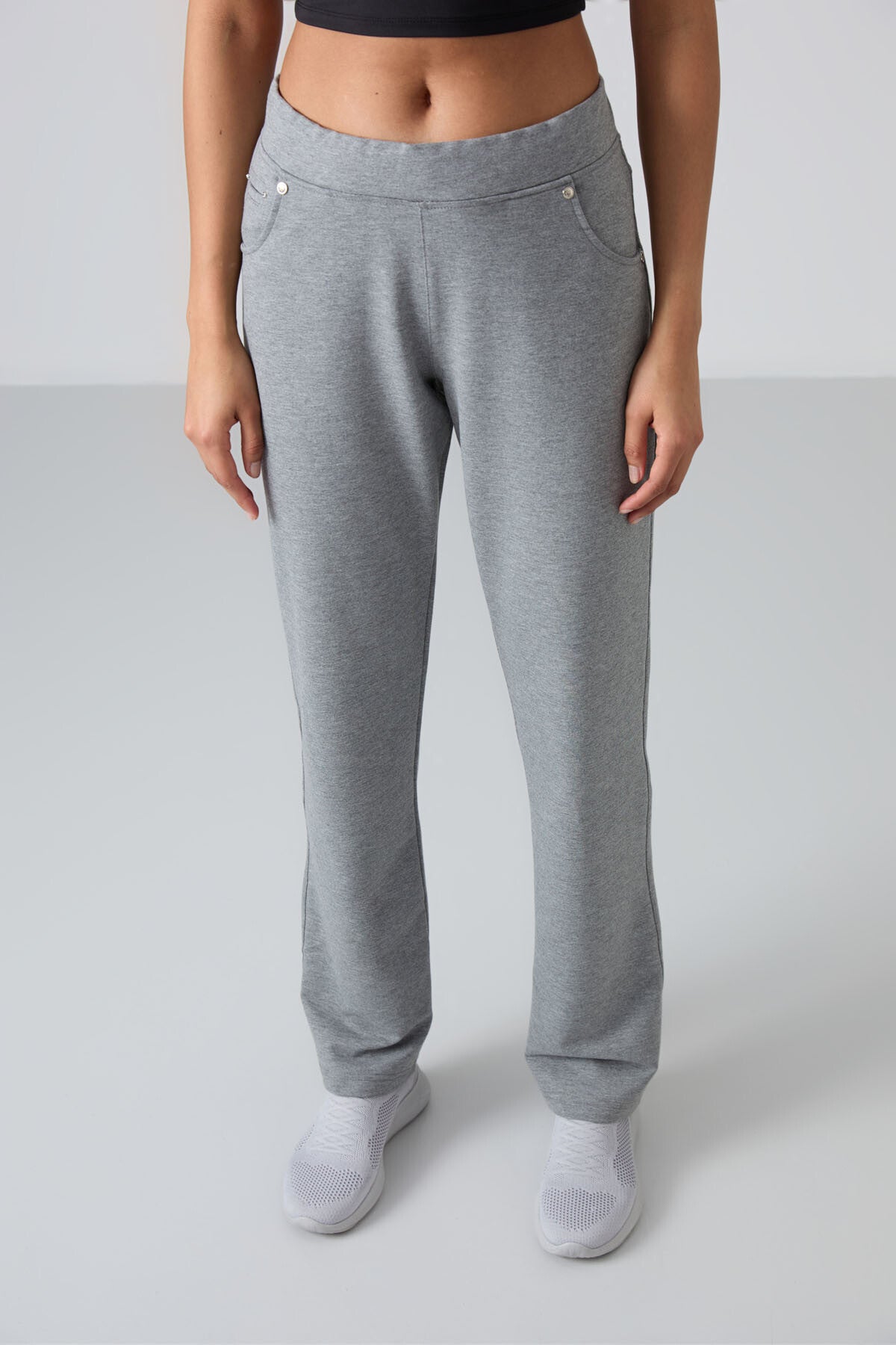 Gray Melange Detailed Elastic Waist Classic Pants Women's Tracksuit Bottom - 94007