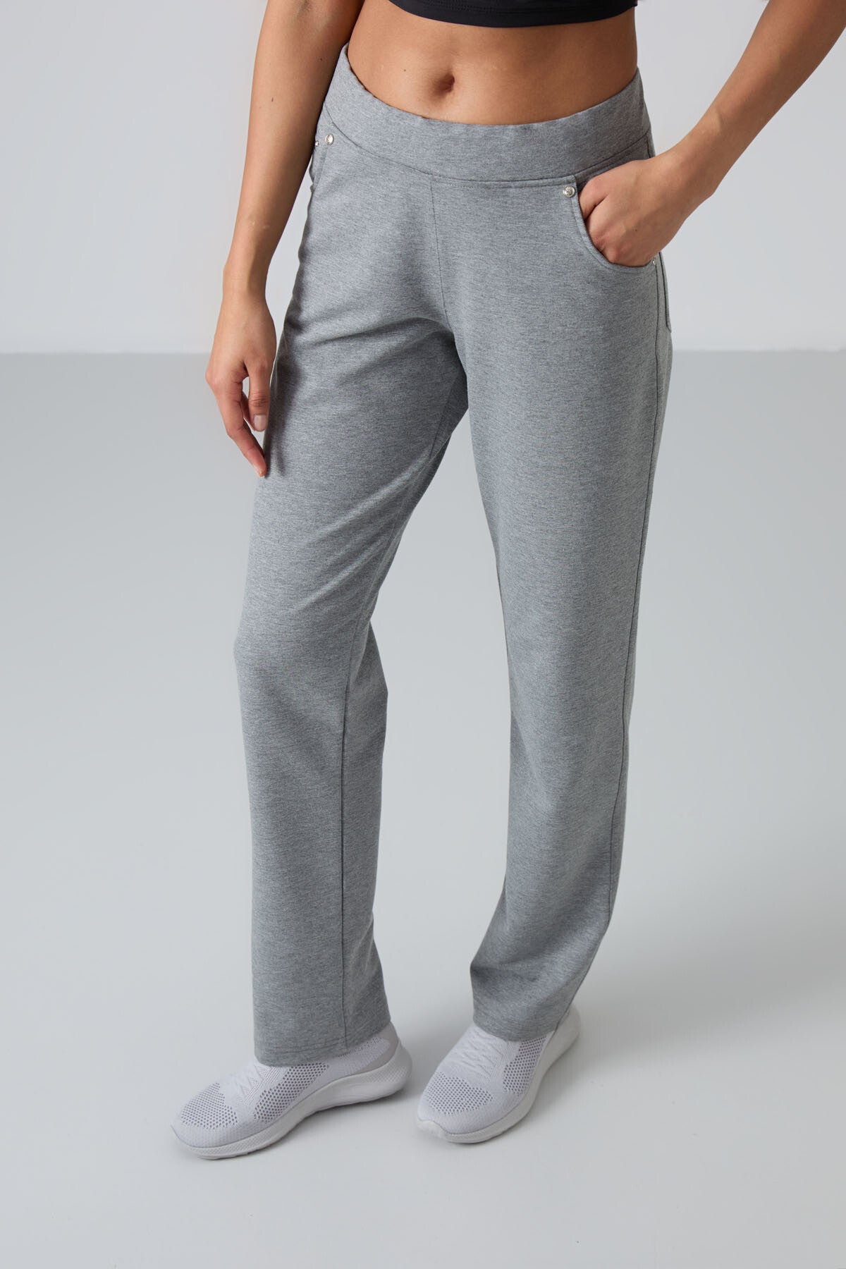 Gray Melange Detailed Elastic Waist Classic Pants Women's Tracksuit Bottom - 94007