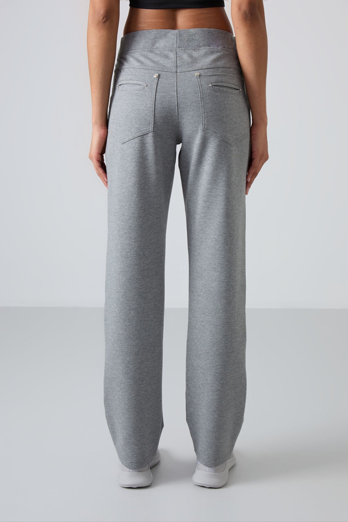 Gray Melange Detailed Elastic Waist Classic Pants Women's Tracksuit Bottom - 94007