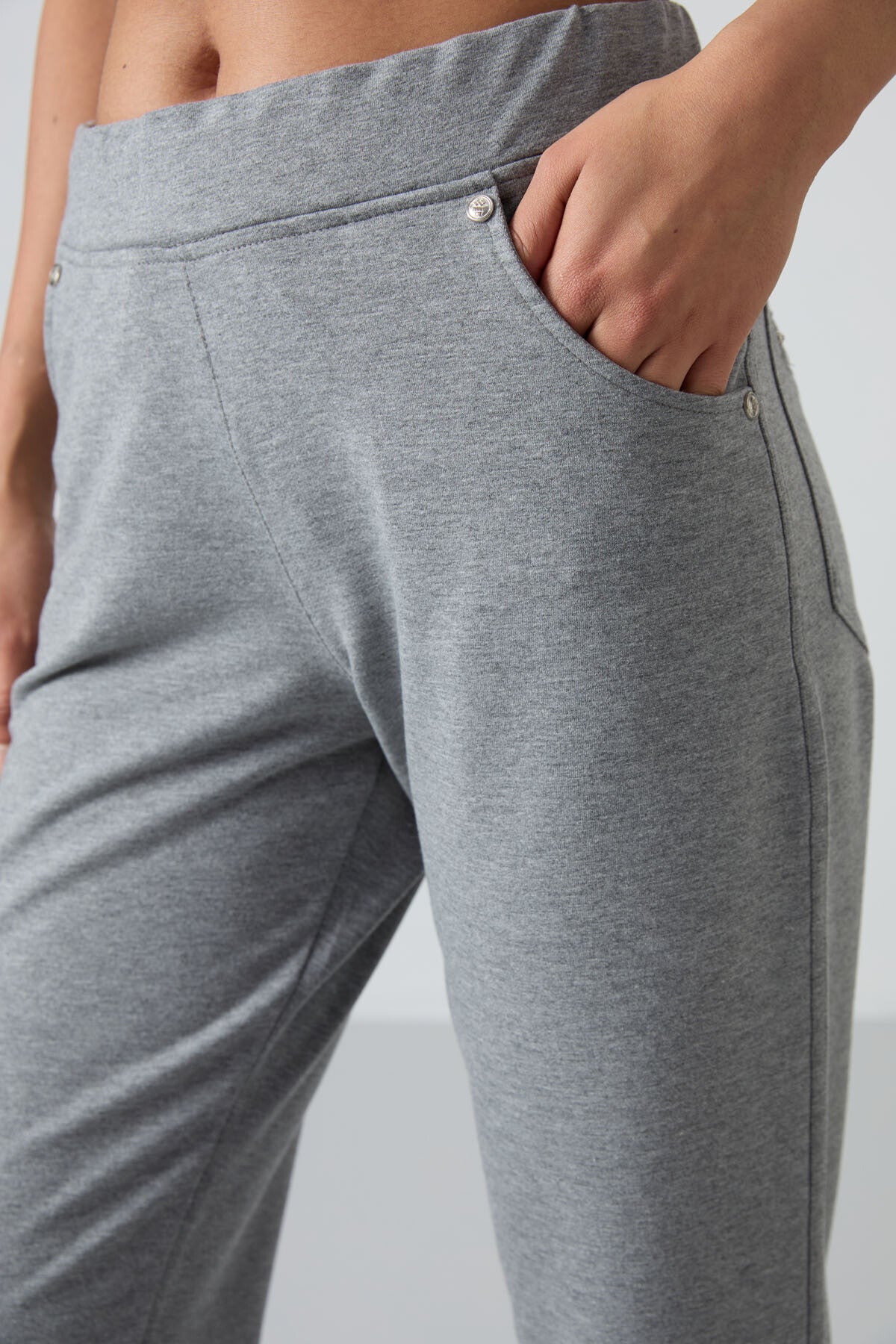 Gray Melange Detailed Elastic Waist Classic Pants Women's Tracksuit Bottom - 94007