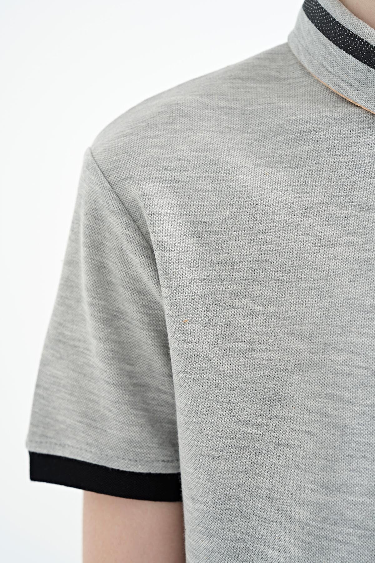 Grey Melange Collar Color Block Print Detailed Standard Cut Boys T-Shirt - 11111