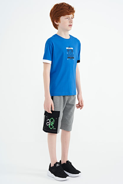 Grey Melange Plain Detailed Embroidered Standard Fit Boys Shorts - 11142