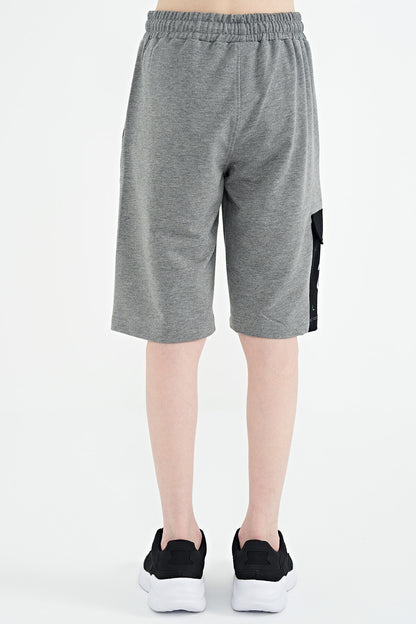 Grey Melange Plain Detailed Embroidered Standard Fit Boys Shorts - 11142