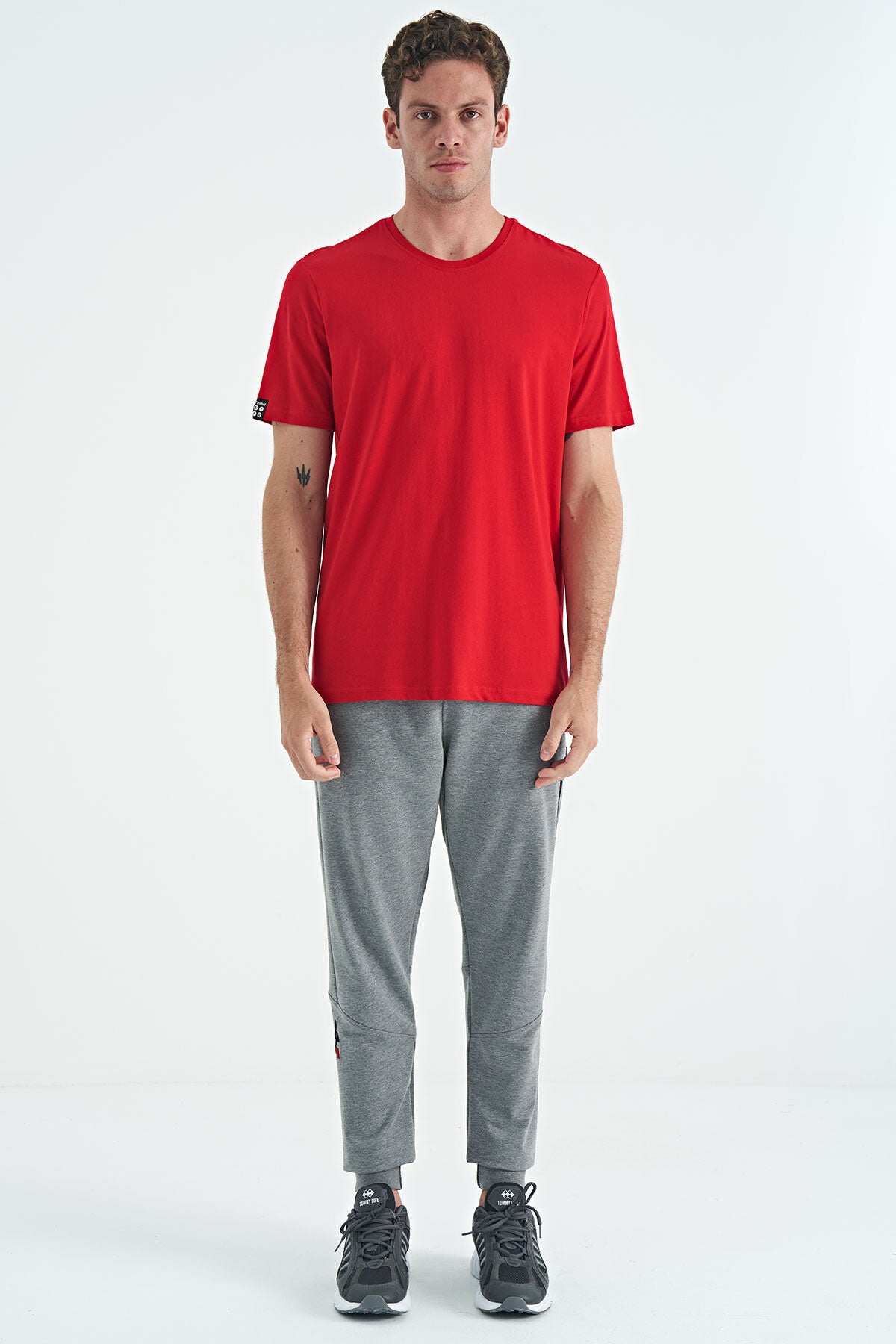 Grey Melange Embroidered Detailed Standard Fit Men's Jogger Tracksuit Bottom - 84960