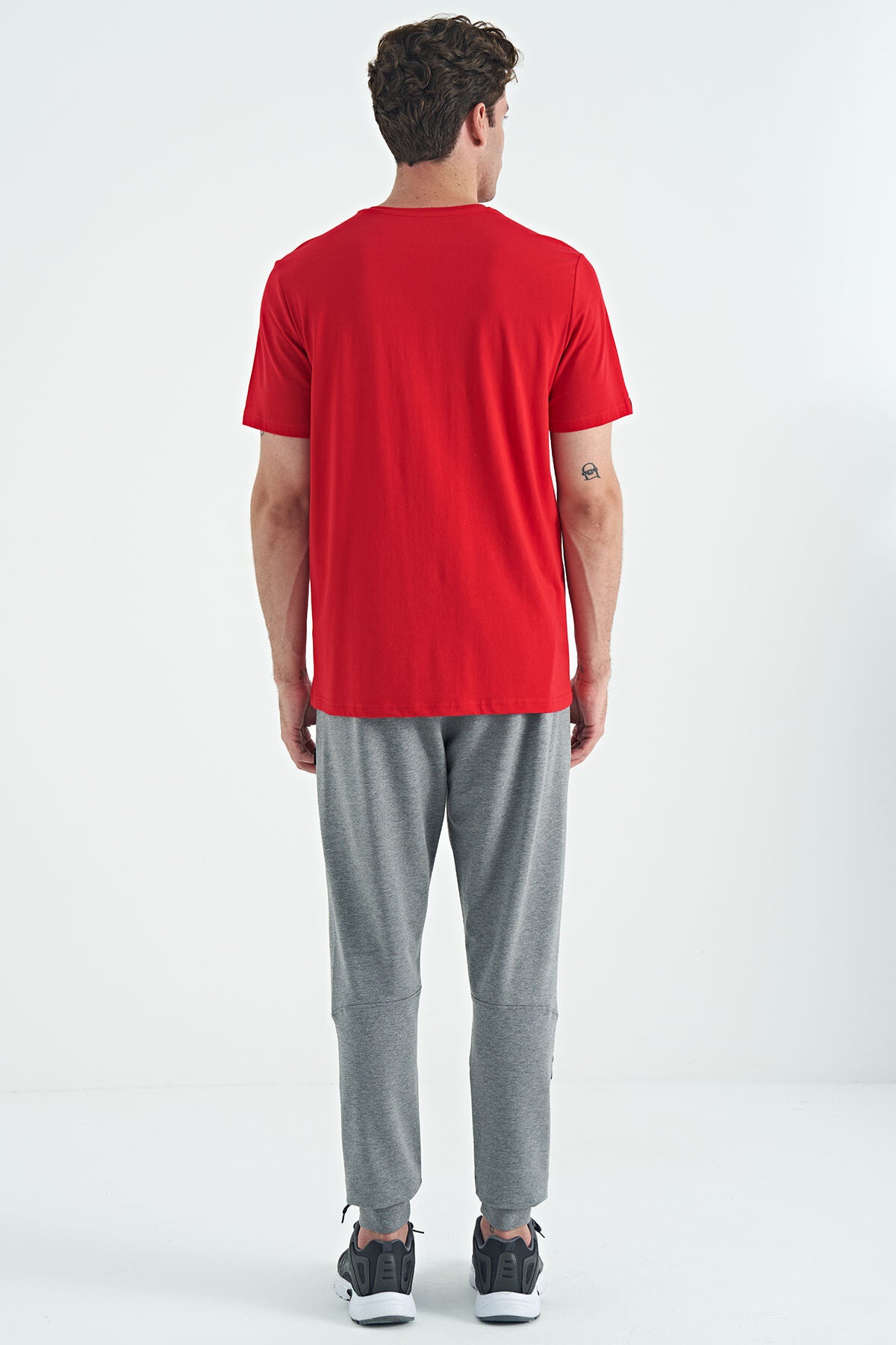 Grey Melange Embroidered Detailed Standard Fit Men's Jogger Tracksuit Bottom - 84960