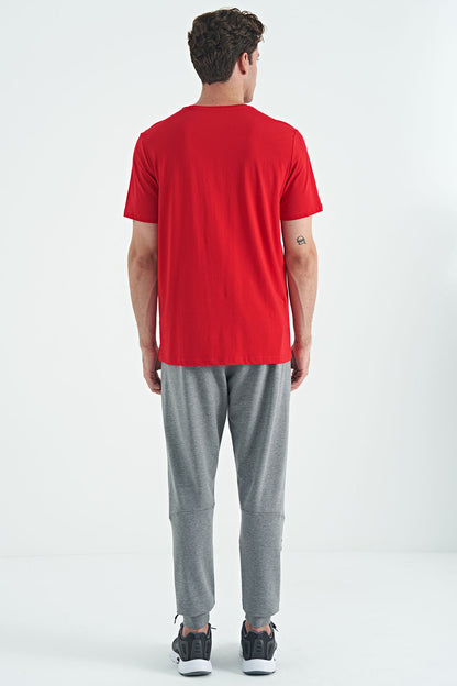 Grey Melange Embroidered Detailed Standard Fit Men's Jogger Tracksuit Bottom - 84960