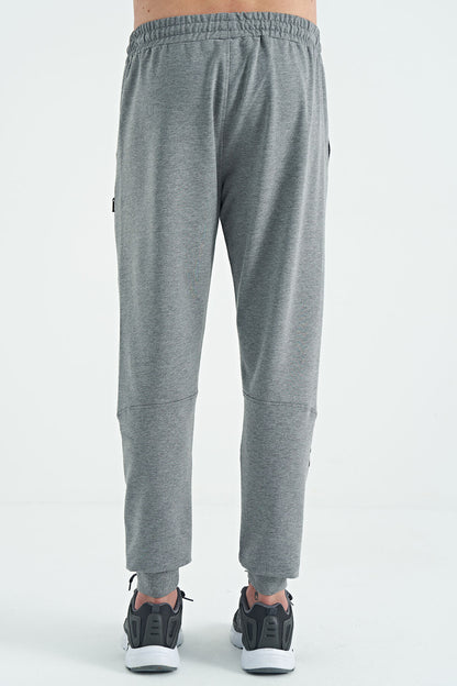 Grey Melange Embroidered Detailed Standard Fit Men's Jogger Tracksuit Bottom - 84960