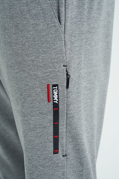 Grey Melange Embroidered Detailed Standard Fit Men's Jogger Tracksuit Bottom - 84960