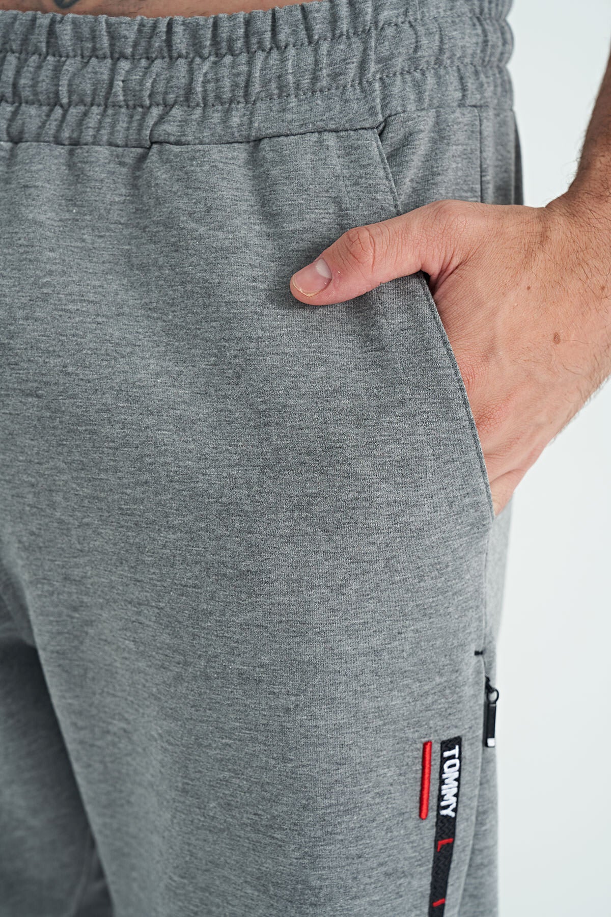 Grey Melange Embroidered Detailed Standard Fit Men's Jogger Tracksuit Bottom - 84960