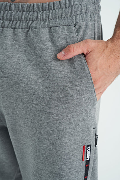 Grey Melange Embroidered Detailed Standard Fit Men's Jogger Tracksuit Bottom - 84960
