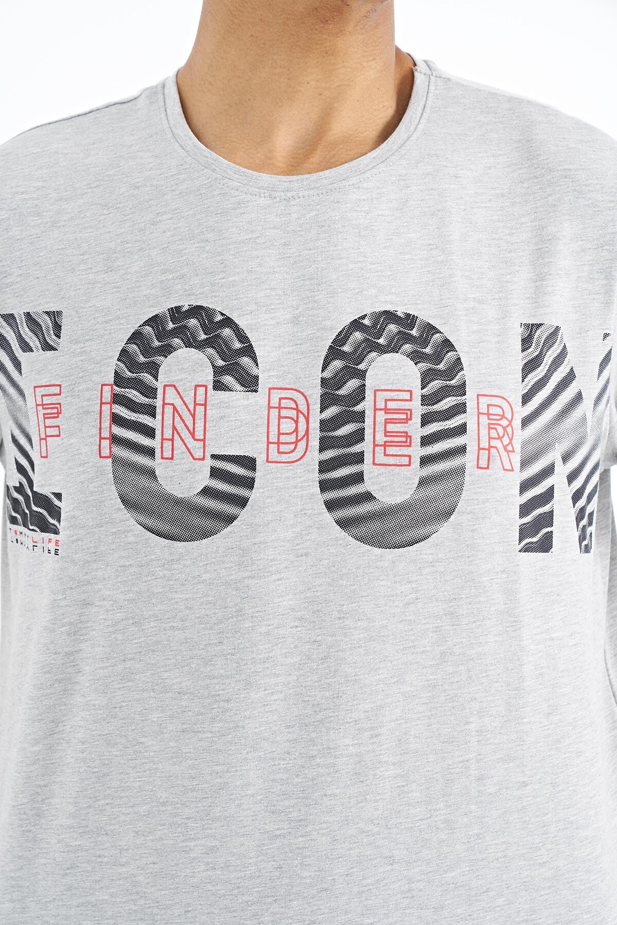 Grey Melange Print Detailed O Collar Standard Fit Men's T-Shirt - 88187