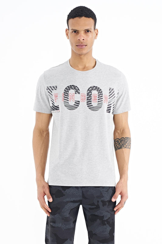 Grey Melange Print Detailed O Collar Standard Fit Men's T-Shirt - 88187