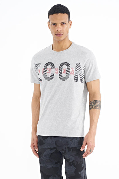 Grey Melange Print Detailed O Collar Standard Fit Men's T-Shirt - 88187
