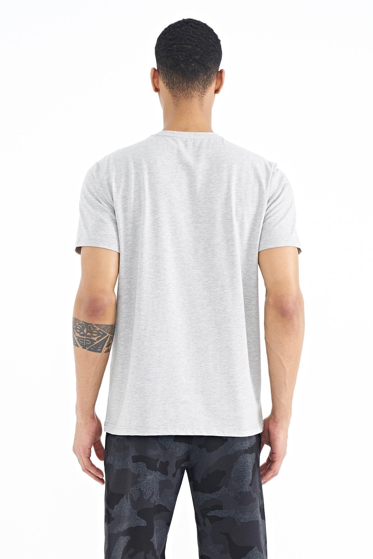 Grey Melange Print Detailed O Collar Standard Fit Men's T-Shirt - 88187