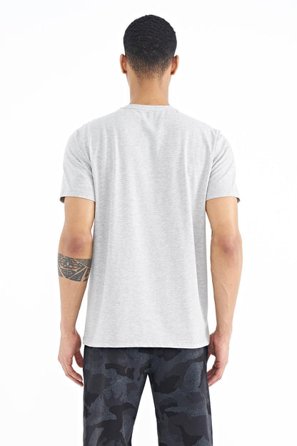 Grey Melange Print Detailed O Collar Standard Fit Men's T-Shirt - 88187