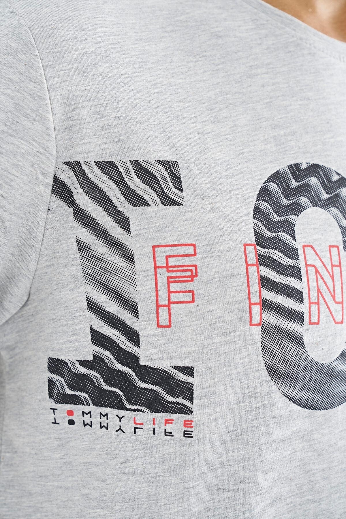 Grey Melange Print Detailed O Collar Standard Fit Men's T-Shirt - 88187