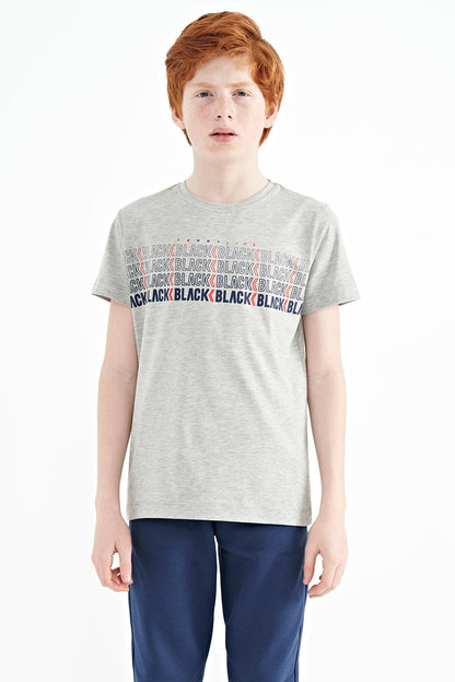 Grey Melange Print O Neck Standard Fit Boys T-Shirt - 11149
