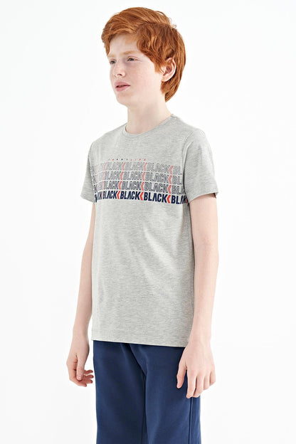 Grey Melange Print O Neck Standard Fit Boys T-Shirt - 11149