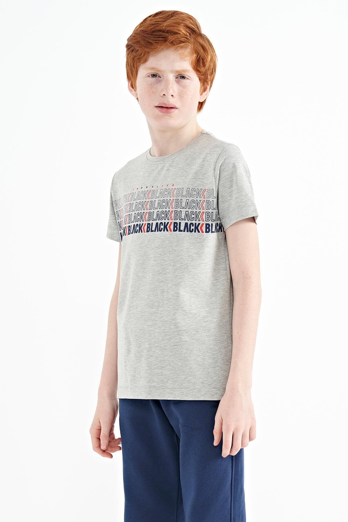 Grey Melange Print O Neck Standard Fit Boys T-Shirt - 11149