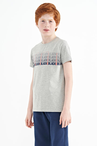 Grey Melange Print O Neck Standard Fit Boys T-Shirt - 11149