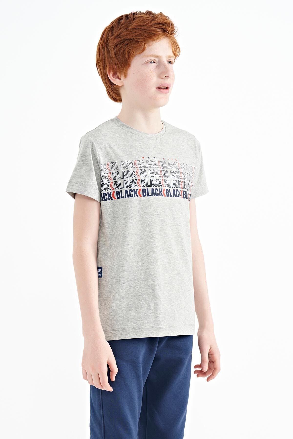Grey Melange Print O Neck Standard Fit Boys T-Shirt - 11149