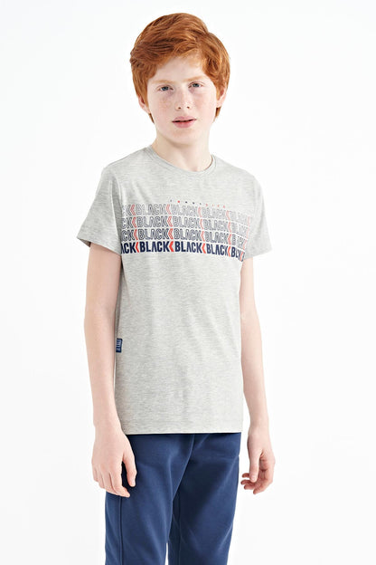 Grey Melange Print O Neck Standard Fit Boys T-Shirt - 11149