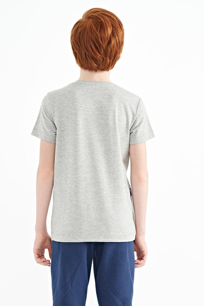 Grey Melange Print O Neck Standard Fit Boys T-Shirt - 11149