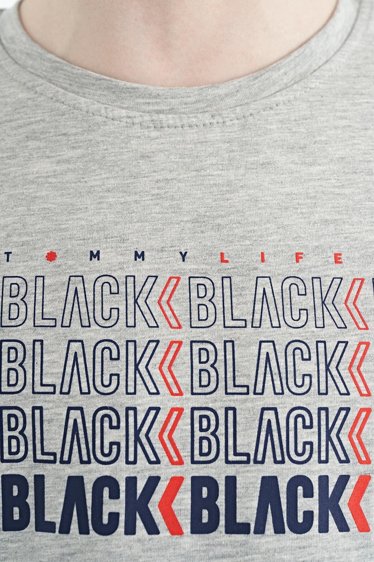 Grey Melange Print O Neck Standard Fit Boys T-Shirt - 11149