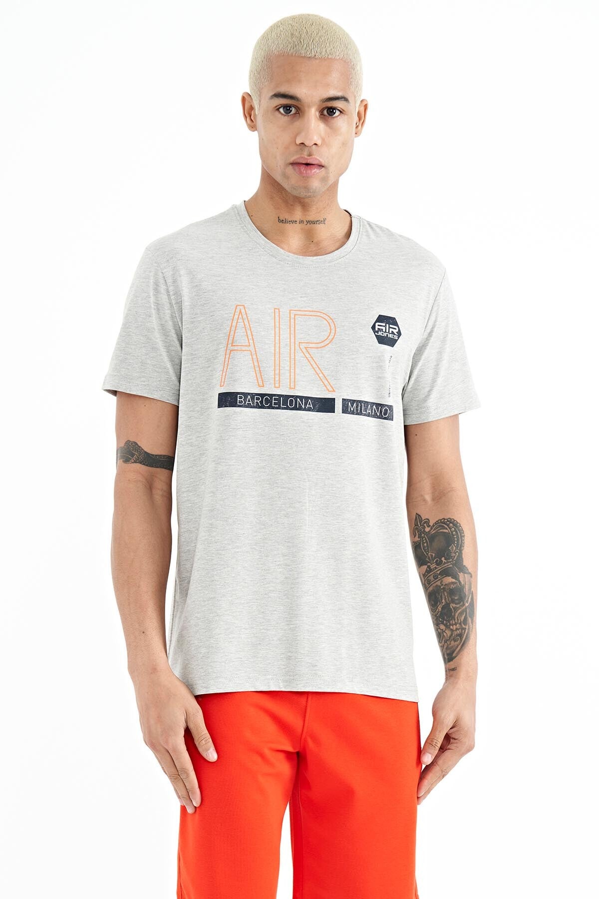 Conan Grey Melange Standard Fit Men's T-Shirt - 88209