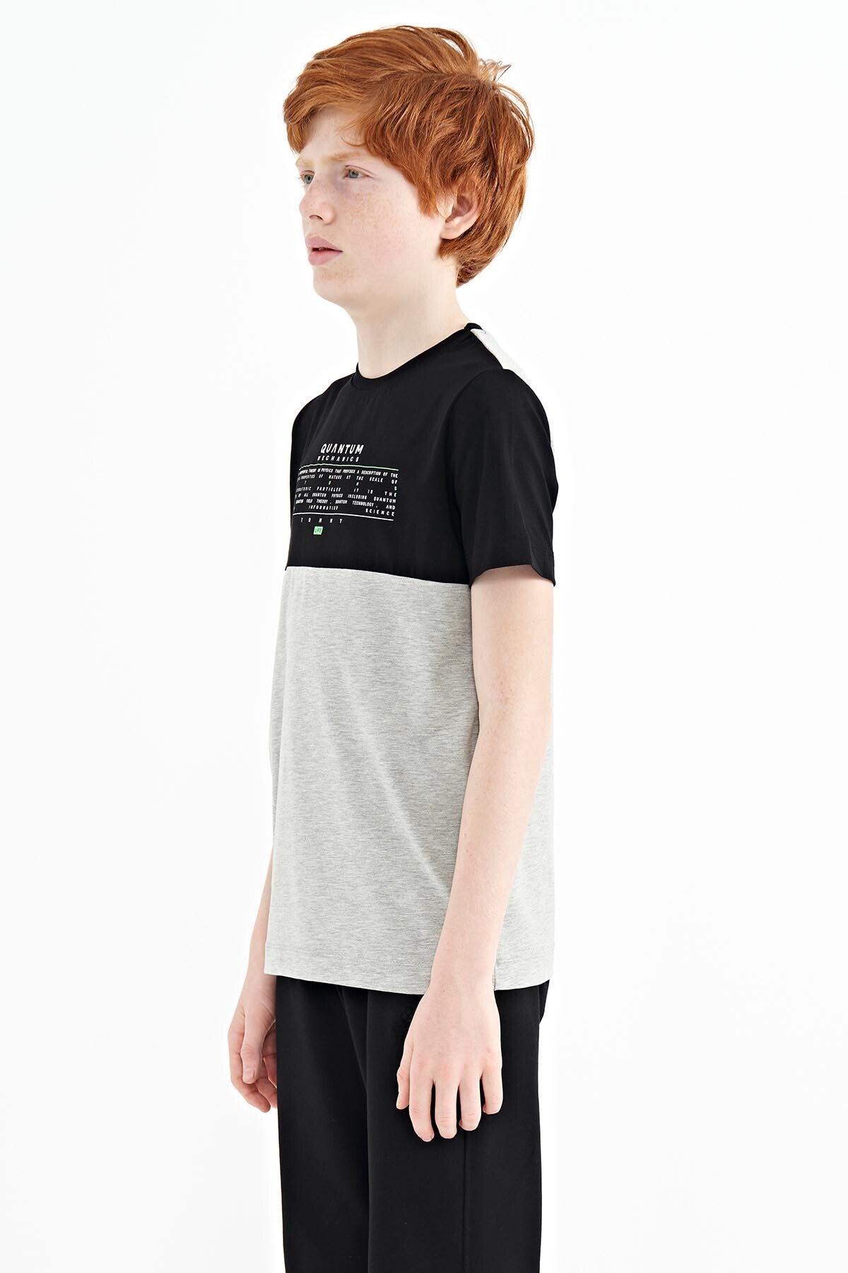 Grey Melange Print Color Block Standard Fit O Collar Boys T-Shirt - 11134