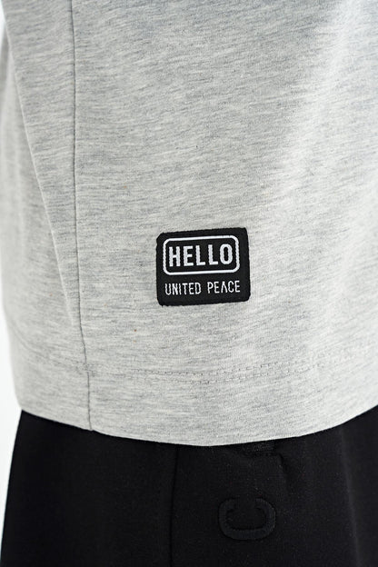 Grey Melange Print Color Block Standard Fit O Collar Boys T-Shirt - 11134