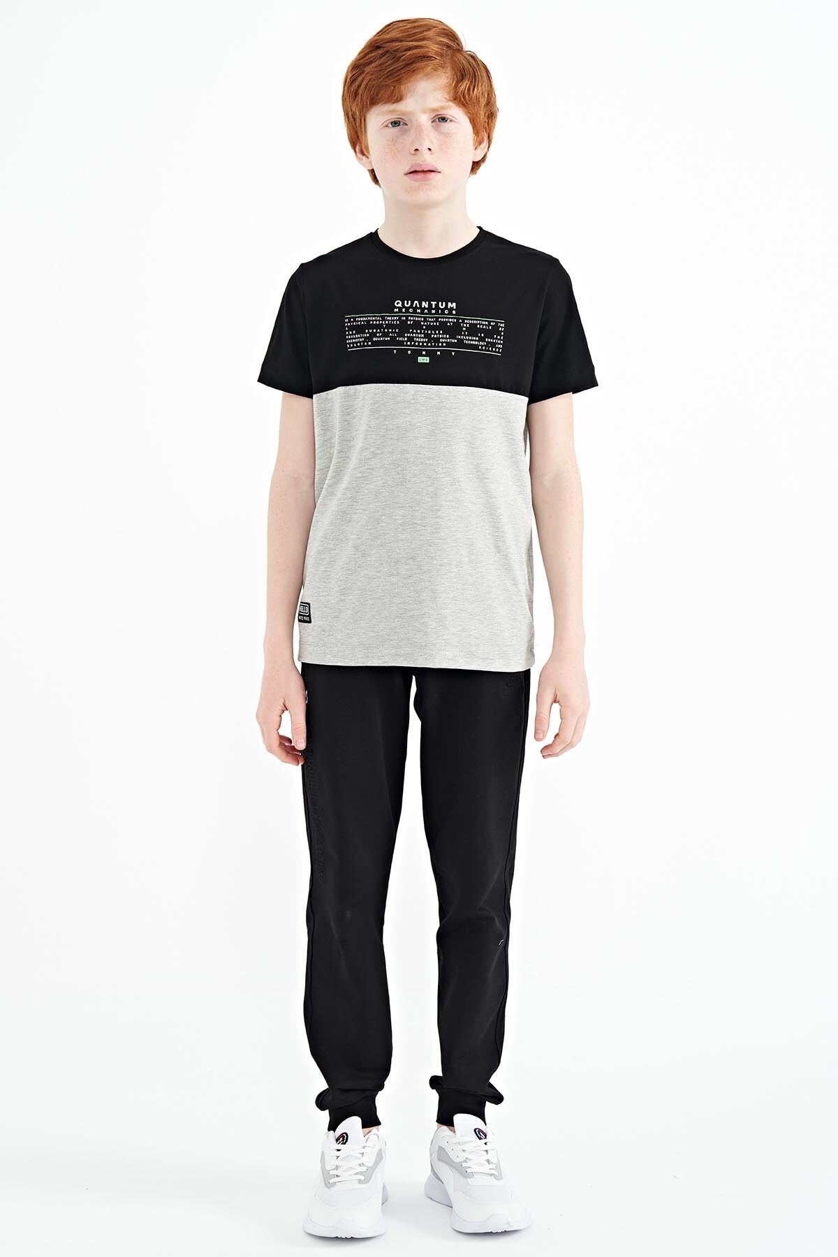 Grey Melange Print Color Block Standard Fit O Collar Boys T-Shirt - 11134