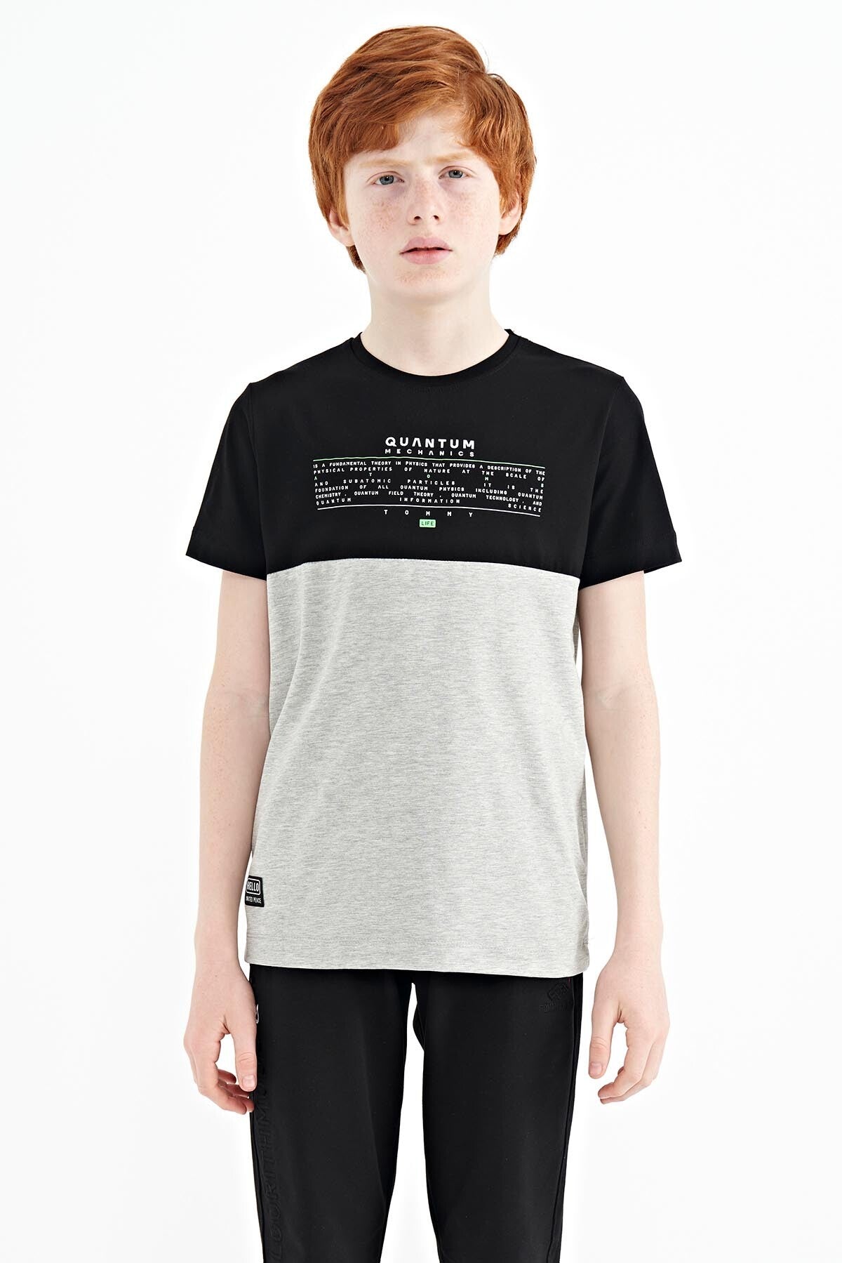 Grey Melange Print Color Block Standard Fit O Collar Boys T-Shirt - 11134