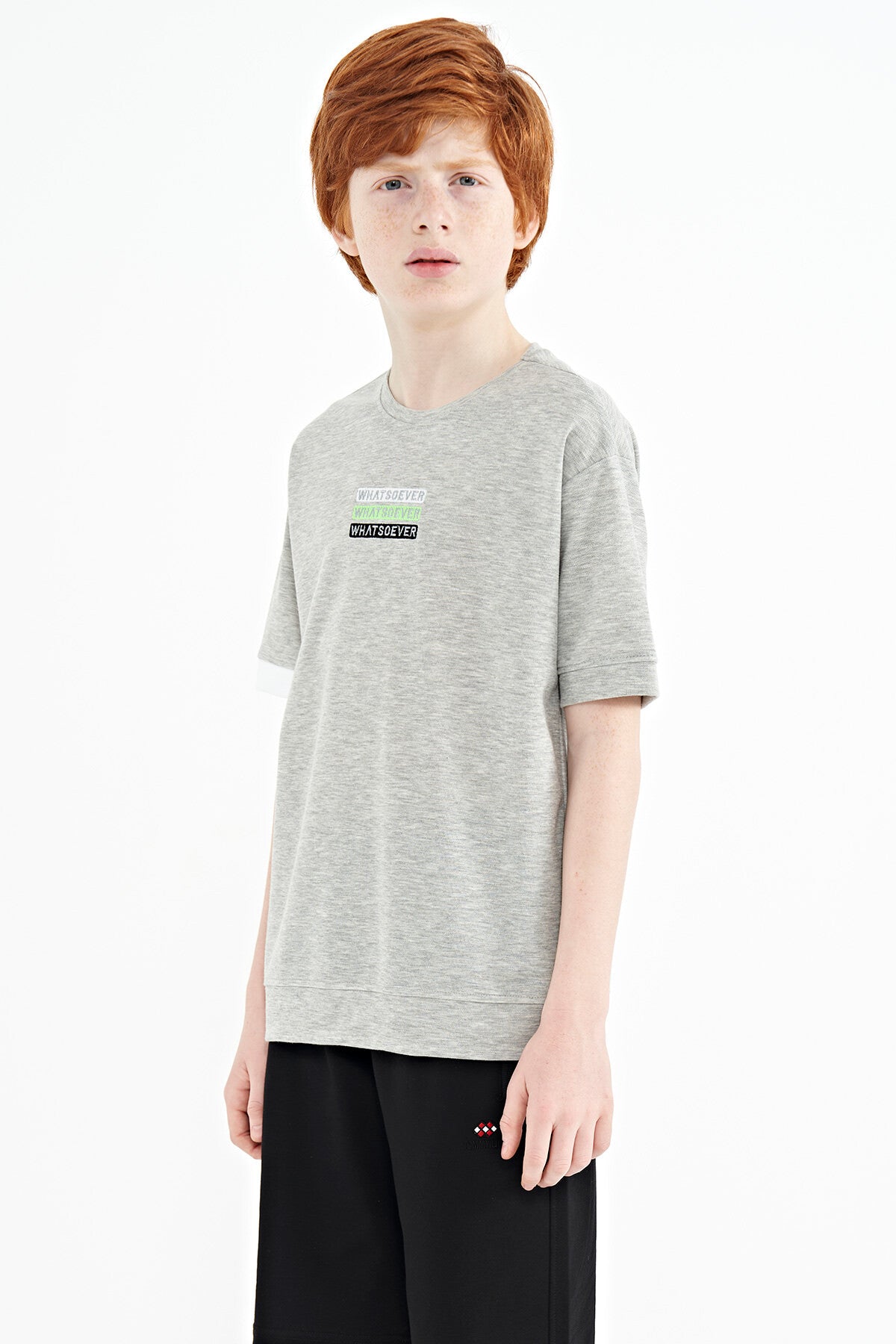 Grey Melange Print O Collar Oversize Boys T-Shirt - 11146