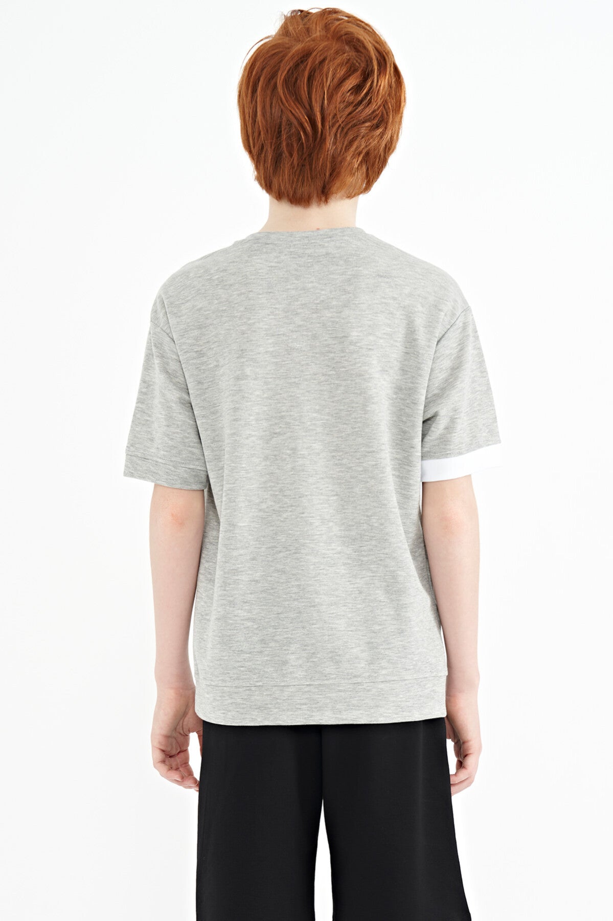 Grey Melange Print O Collar Oversize Boys T-Shirt - 11146