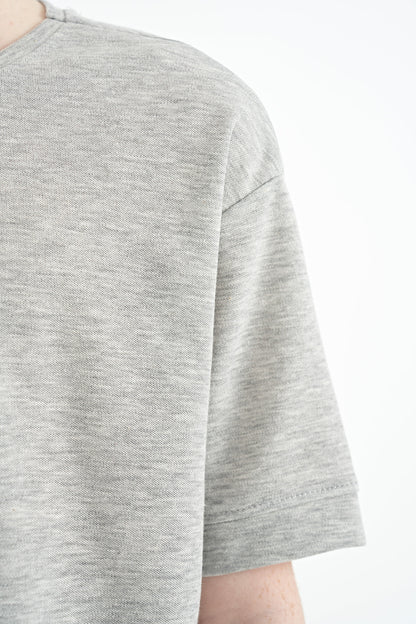 Grey Melange Print O Collar Oversize Boys T-Shirt - 11146