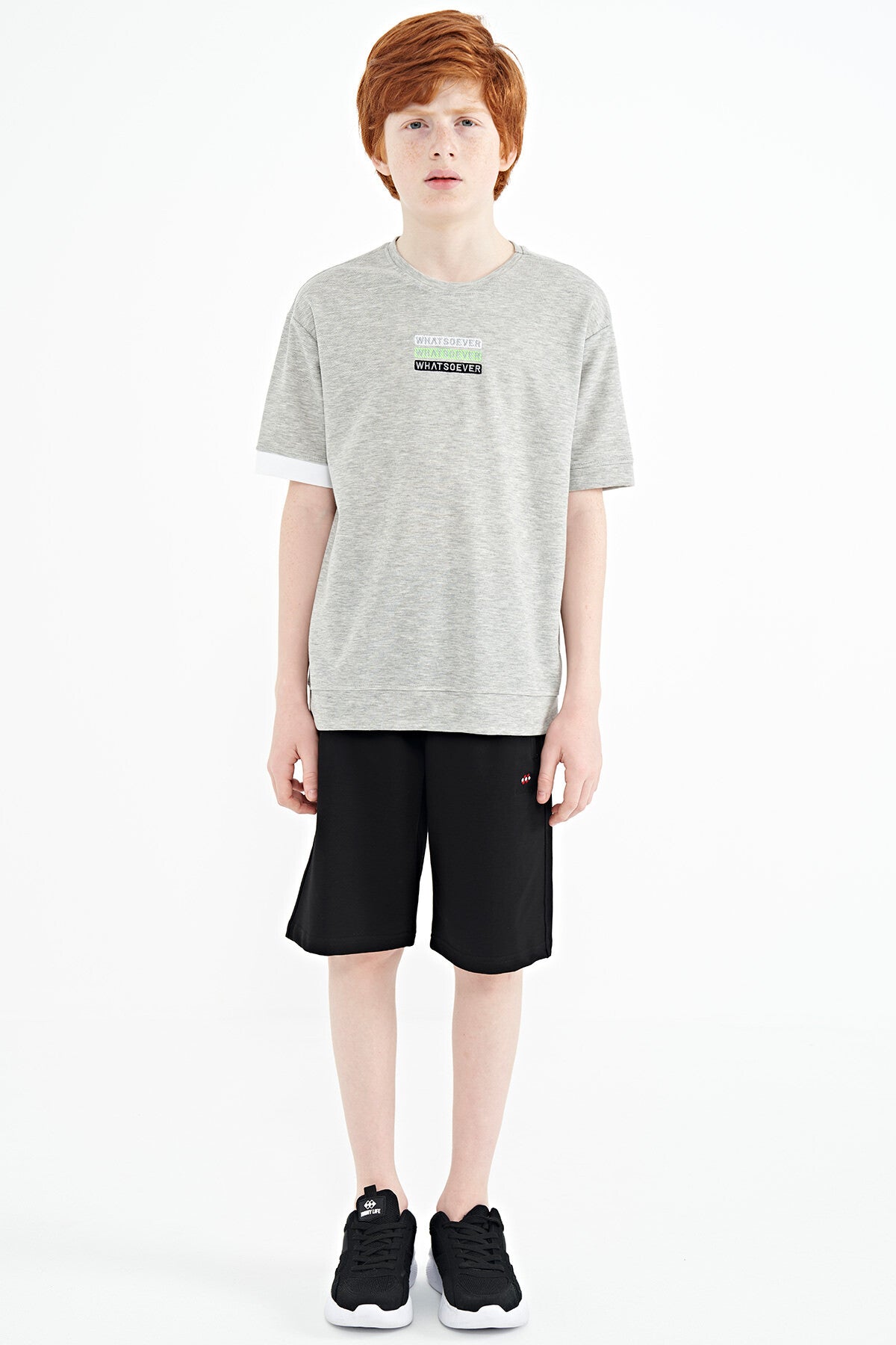 Grey Melange Print O Collar Oversize Boys T-Shirt - 11146