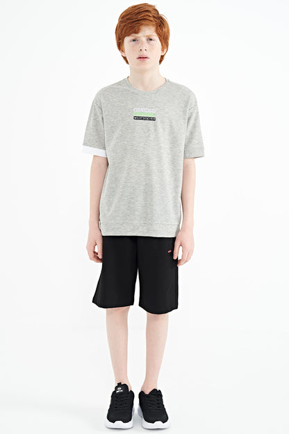 Grey Melange Print O Collar Oversize Boys T-Shirt - 11146