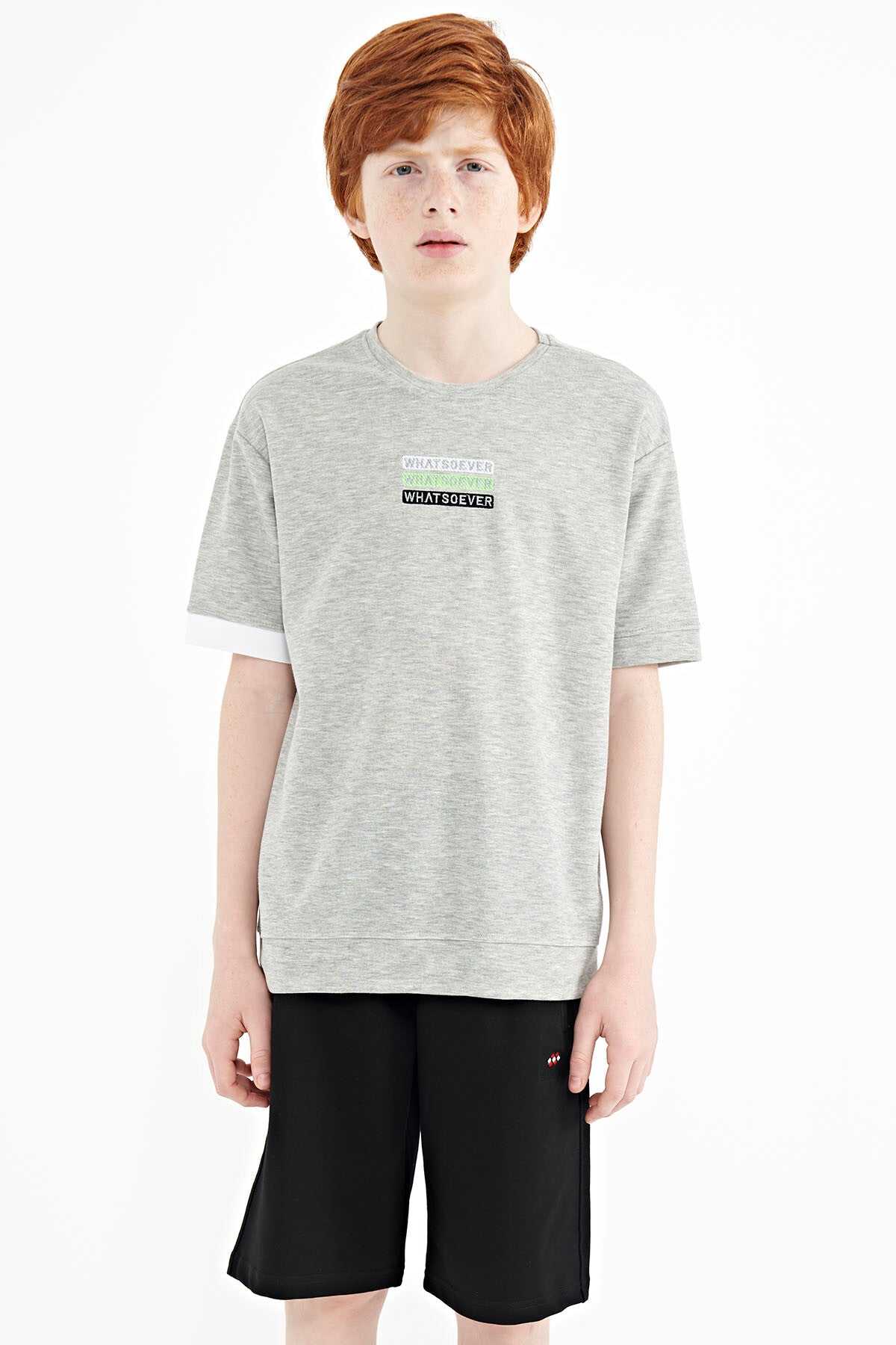 Grey Melange Print O Collar Oversize Boys T-Shirt - 11146