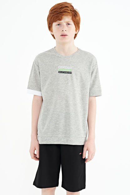 Grey Melange Print O Collar Oversize Boys T-Shirt - 11146