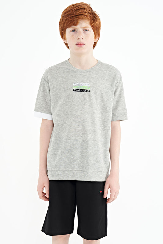 Grey Melange Print O Collar Oversize Boys T-Shirt - 11146