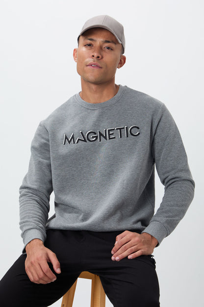 Grey Melange Print Embroidered O Collar Comfort Fit Polar Lined Men's Sweatshirt - 88020