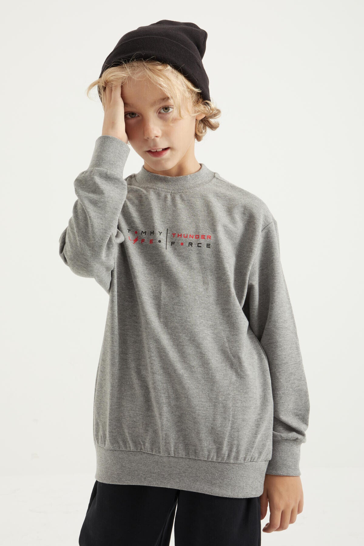 Grey Melange Back Print O Neck Standard Fit Boys' Sweatshirt - 11026