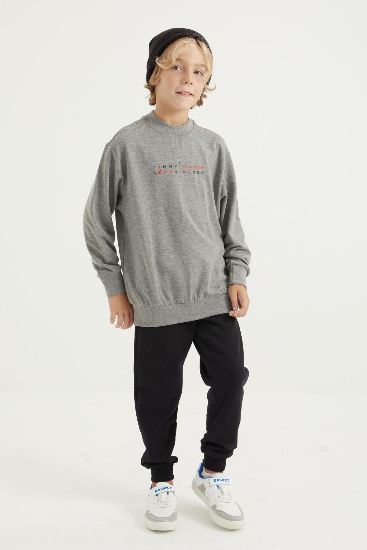 Grey Melange Back Print O Neck Standard Fit Boys' Sweatshirt - 11026