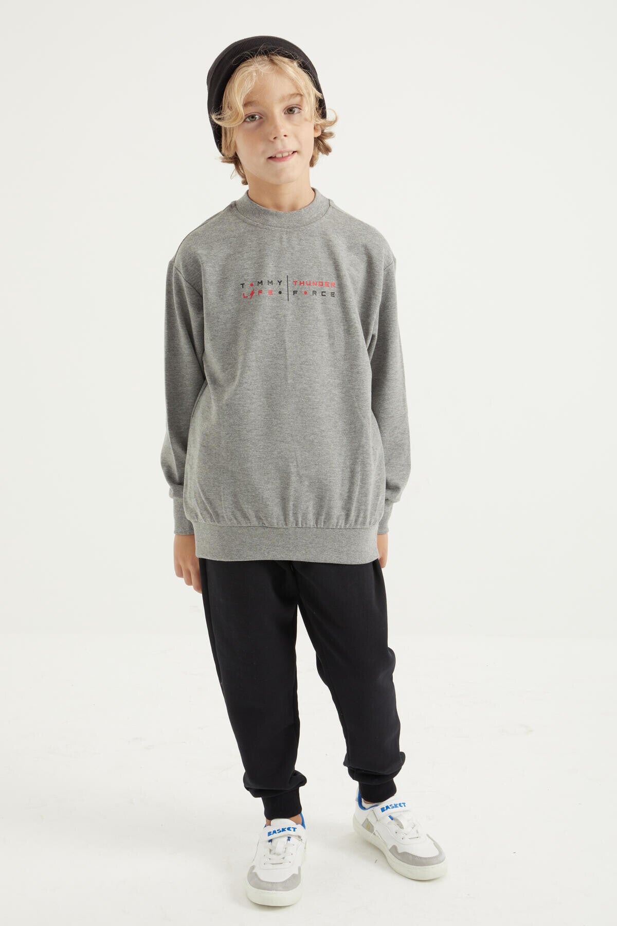 Grey Melange Back Print O Neck Standard Fit Boys' Sweatshirt - 11026