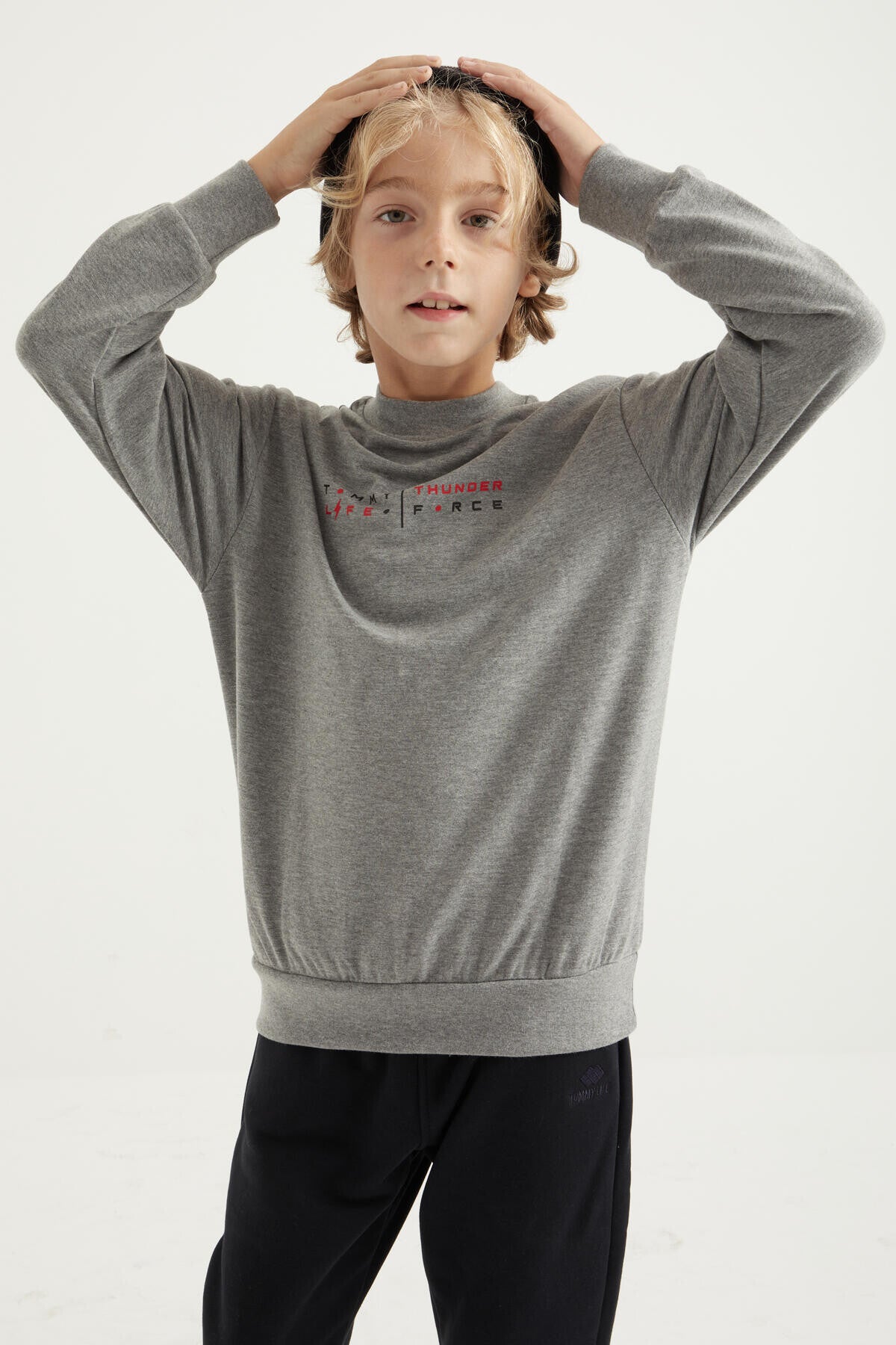 Grey Melange Back Print O Neck Standard Fit Boys' Sweatshirt - 11026