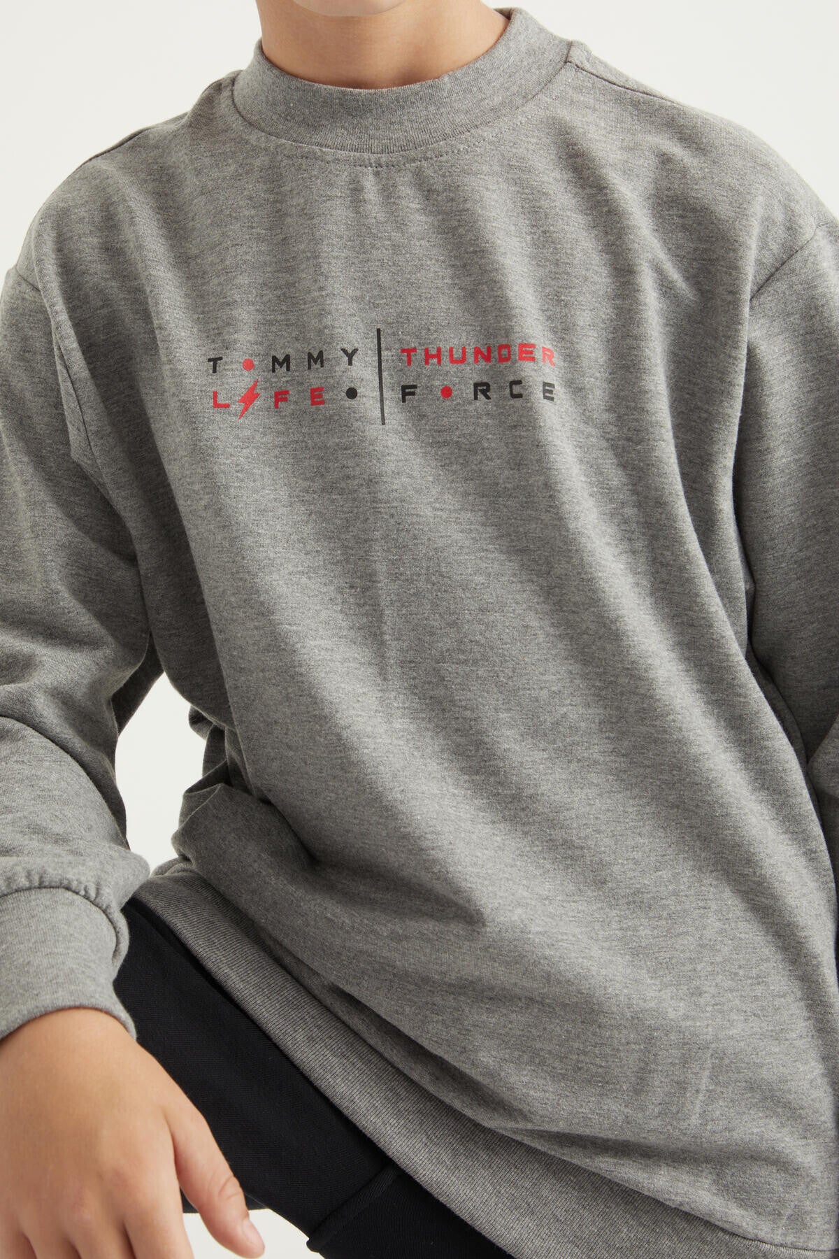 Grey Melange Back Print O Neck Standard Fit Boys' Sweatshirt - 11026